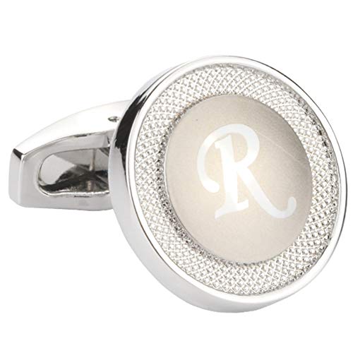 GWD Cufflinks for Men Shirt Premium Quality Personalized Initials Alphabet A-Z Gift Box (Silver R)