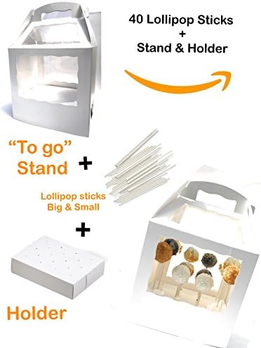 Cake Pop Box "To Go" Display Set| Cake Pop Stand Includes See Easy Through Lid Holder | Plus Lollipop Sticks of different Sizes for Better Display| Everything you need once your Cake Pops Are Ready!