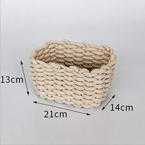 Kingus Woven Storage Basket Cotton Rope Toy Chest Desktop Small Organizer Box,White trumpet