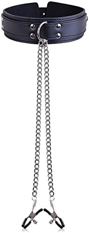 Leather Choker Collar Necklace Chain Clips Clothing Party Fancy Dress Up Cosplay
