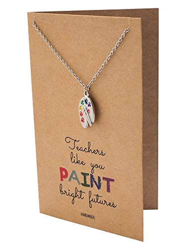 Quan Jewelry Artist Painter's Palette Necklace, Art Teacher Gifts with Greeting Card, Adjustable Stainless Steel Chain from 16-inch to 18-inch