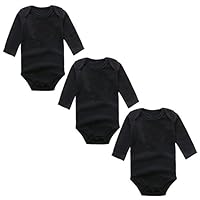 3-Pack Long Sleeve Bodysuits for Infant Girls Boys, (18-24 Months, Black)