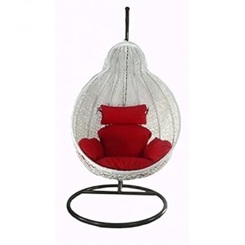 Arcwood Interiors Rattan & Wicker Single Seater Swing Chair (White_114.3 x 91.4 x 76.2 Cm)With Stand