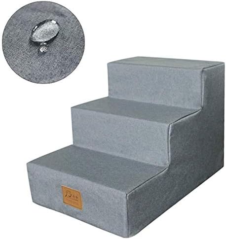 ZHJYD Gray Waterproof Dog Stairs For High Beds Sofa, 3 Steps Pet Ladder For Small To Medium Pet.