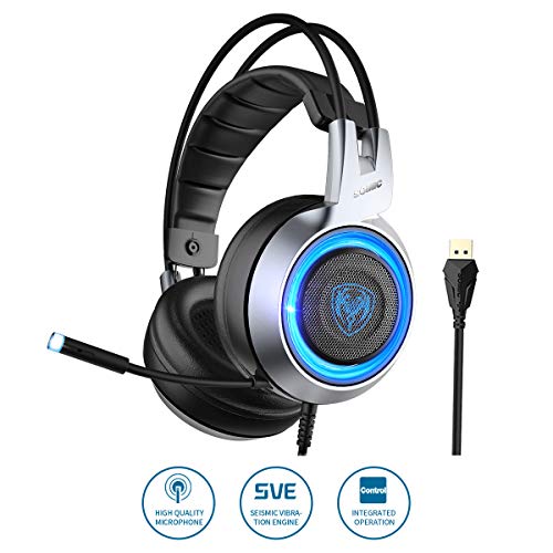 SOMIC G951 USB Plug Stereo Sound Gaming Headset for PC, PS4, Laptop, with Vibration Bass,Mic &RGB LED Lights (Black)
