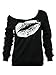 Choies Women's Cotton Black Red Lip Print One Shoulder Long Sleeve Loose Blouse