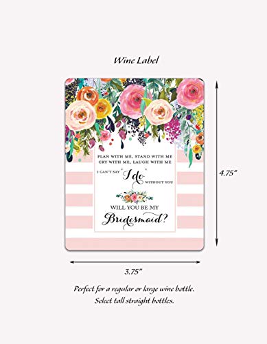 Wedding Wine Labels ● SET of 8 ● SET Includes 6 Will You Be My BRIDESMAID Labels + 1 MAID of HONOR Label + 1 MATRON of HONOR Label, I Can't Say I Do without You Ask, Gifts Blush Pink A102-ASK-6B1M1T