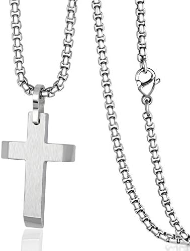 Stainless Steel Cross Pendant Necklace Chain for Men Women with 24 Inches Rolo Chain COOLUXU