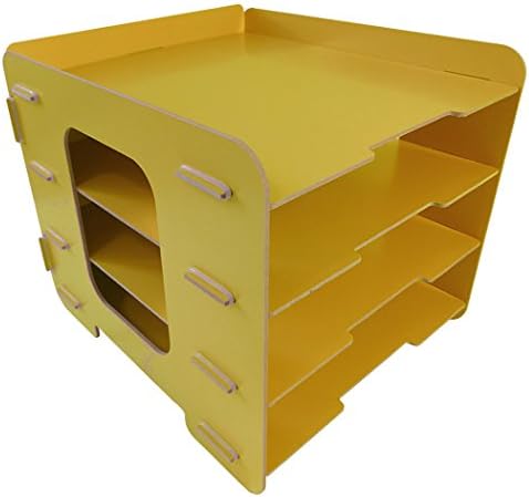Desk Paper Organizer Yellow Office Letter Tray! Easy No Tools! A4 Sorting 4 Wood Shelf BambooFul