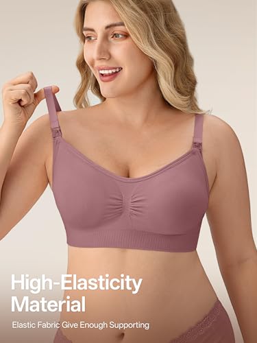 Angelhood Women Nursing Bras for Breastfeeding 5 Pack, Maternity Sleep Bra | Seamless Pregnancy Full Bust Bralettes with Extenders, Wireless V Neck Bralette, Ultra Comfort Postpartum Essentials Bra Pack
