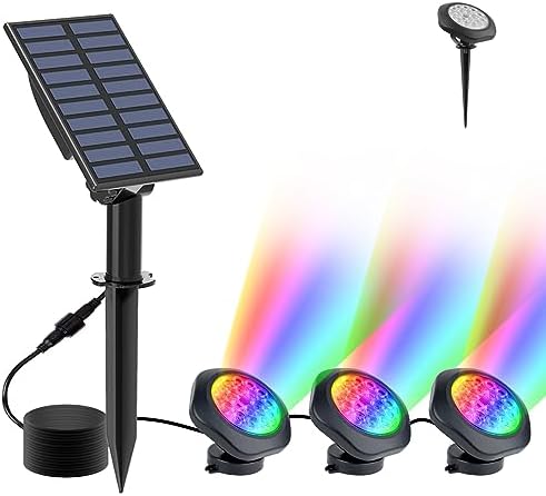 NATPOW Solar Pond Lights, 18 LED Super Bright RGB Landscape