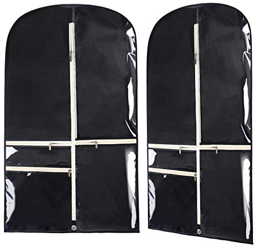 KIMBORA Costume Dance Garment Bag with 3 Clear Zipper Pockets for Suits Dress Cover, Travel Storage & Competitions, Set of 2 (Black) - Thumbnail 7