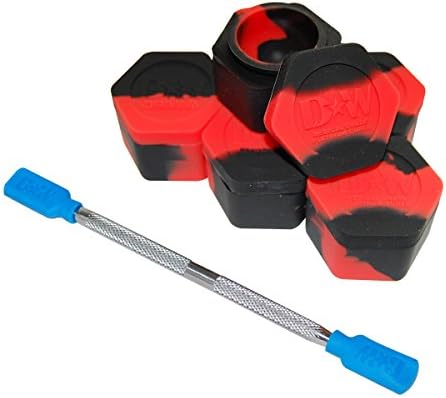 5 Red &amp; Black Honeycomb Nonstick Platinum Cured Kitchen Storage Silicone Jar Container with 4" Carving Tool Blue Removable Tips
