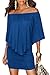 VOIANLIMO Ruffles Bodycon Mini Off Shoulder Sexy Womens Dresses Blue S