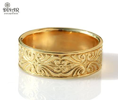 Amazon.com: Engraved floral art deco pattern ring thick ...