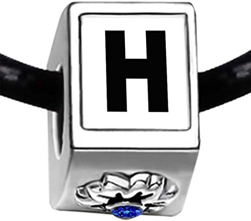 Silver Plated Black Letter H Photo Sapphire Crystal September Birthstone Flower Bead Charm Bracelets
