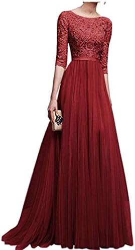 Alion Womens Vintage Floral Lace 3/4 Sleeves Floor Length Retro Evening Cocktail Formal Bridesmaid Gown Long Maxi Dress