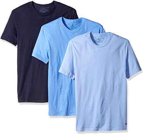 Tommy Hilfiger Men's Undershirts 3 Pack Cotton Classics Crew Neck T-Shirt, Navy/Blue/Soft Blue, Large