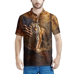 HUGS IDEA American Flag T-Shirts for Men Tiger