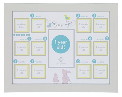 Concepts by Klikel 9x12 12-month Baby Boy or Girl Birthday Bunny And Birds Grey Picture Photo Frame