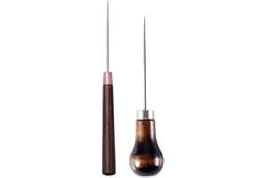 SEWACC 2pcs Handmade Wooden Handle Awl Restorer Tool Leathercraft Hole Punch Punching Hole Maker DIY Sewing Awls Stitching Leather Pin Work Tools Wooden Handle Prickers Needle Repair