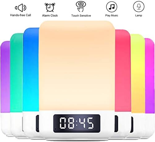 Bluetooth Speaker 5 in 1 Night Light, Touch Sensor Bedside Lamp Warm Light and 7 Color Changing Alarm Clock, MP3 Player, Best Gift for Kids, Party, Bedroom, Outdoor (Round)