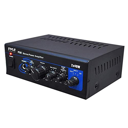 Home Audio Power Amplifier System – 2X40W Mini Dual Channel Mixer Sound Stereo Receiver Box w/ AUX, Mic Input – For Amplified Speakers, PA, CD Player, Theater via RCA, Studio Use – Pyle PTA2 (Renewed)