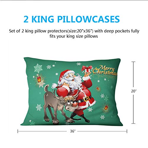 Oliven Christmas Pillowcases King Size Set of 2,Green Christmas Santa Elk Pillow Cases King Size Christmas Home Decor
