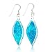 925 Sterling Silver Hand Blown Venetian Murano Glass Glitter Blue Leaf Dangle Long Hook Earrings 2?