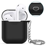 AhaStyle Full Protective Cover Keychain Silicone Case for Apple AirPods (Black)
