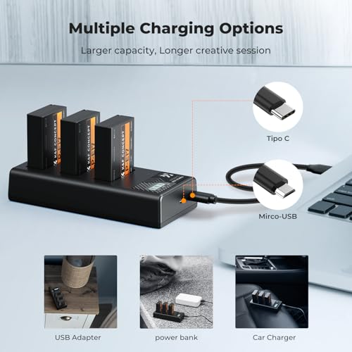 K&F CONCEPT 3-Pack LP-E17 Battery and Upgraded 3-Slot LCD Charger Compatible with Canon EOS R50 R100 RP R10 R8, Powershot V1, T8i T7i T6i T6s SL2 SL3 M3 M5 M6 200D 750D 760D 800D 8000D Camera