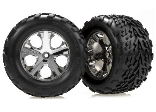 Traxxas 3669 Talon Tires Pre-Glued on Chrome All-Star Wheels, (nitro rear/electric front) (pair)