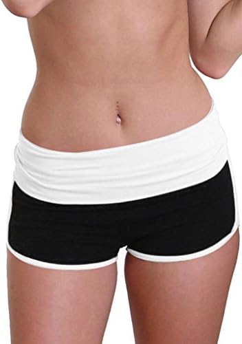 ESAILQ Shorts, Women Short Pants Yoga Sport Running Cropped Leggings Stretch Mini Solid Sequins Pocket Shiny Boho Elastic Loose Sexy Blend Lounge UK Sizes 8 22