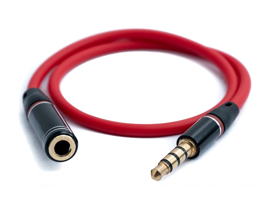 System-S Audio Cable 30 cm 3.55 mm Stereo Jack Male to Female Adapter Red