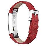 iGK Leather Replacemnt Bands Compatible for Fitbit Alta and Fitbit Alta HR, Genuine Leather Wristbands with Stainless Steel Buckle Red