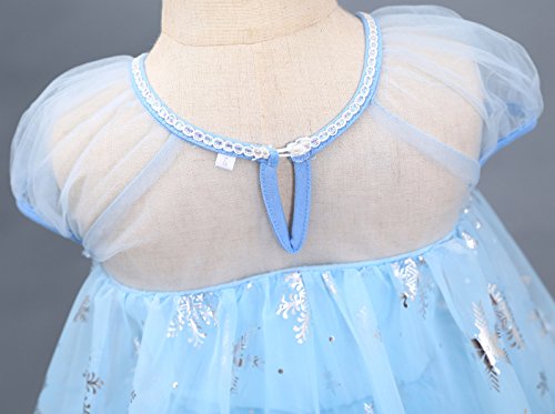 Cotrio Elsa Costume Dress Girls Snow Queen Princess Dresses Kids Halloween Outfit Clothes Party Fancy Dress with Wig, Gloves, Tiara, Wand Size 8 (7-8 Years, Blue, 130)
