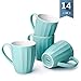 Sweese 602.102 Porcelain Fluted Mugs - 14 Ounce Coffee Cup Set for Coffee, Tea, Cocoa, Set of 4, Turquoise