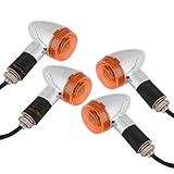 Astra Depot 4x Amber Lens Chrome Housing Bullet Front Rear Turn Signal Blinker Indicator Light For Motorcycle Street Standard Custom Bike Cruiser Bobber Chopper