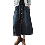 Women’s Casual Elastic Waist Midi Long Denim Skirt with Pockets www.denim.fit