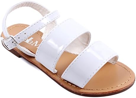 Fashion New Strappy Buckle Kids Girls Sandals Flats Youth Casual Shoes New Without Box (4, White)