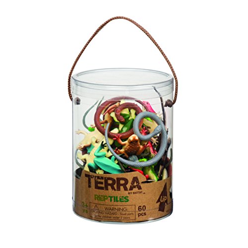 Terra by Battat - Reptiles In Tube - Assorted Plastic Reptile Animal Toys & Cake Toppers For Kids 3+ (60 Pc)