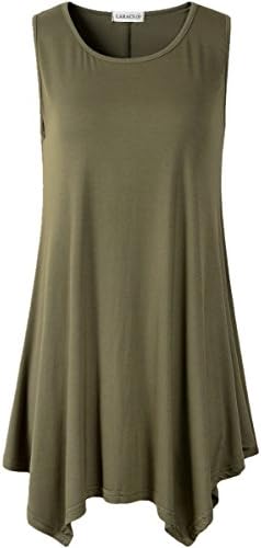 Lanmo Women Plus Size Solid Basic Flowy Tank Tops Summer Sleeveless Tunic(M, Army Green)