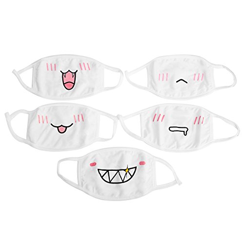Magicfour Cotton Masks,5 Pack Unisex Mouth Masks, White Cute Anime Mask, Anti Dust Kawaii Muffle Face Mask for Boys Girls (White) - Thumbnail 7