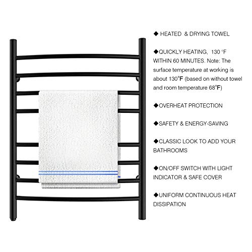 HEATGENE Towel Warmer 8 Bar Plugin Curved Bath Towel Heater Towel