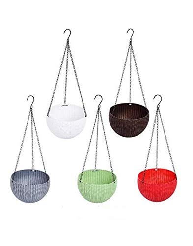 Tex Homz Plastic Hanging Planter, Multicolour, Pot Diameter -7.1 Inch, Pot Height -4.8 Inch, Pot Thickness -3 mm, Chain Length -13 inch Approx - 5 Pieces