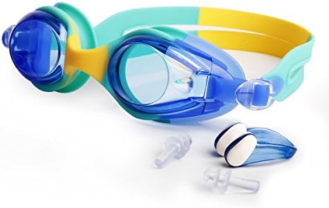 Kids Swim Goggles, FEIECO Boys & Girls Aged 4-13 Anti-fog UV Protection Soft Silicone Frame Polycarbonate Lenses Comfortable and Easy to Use Swimming Goggles For Kids(blue/yellow/greel)