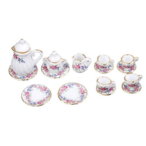 1/12 Dollhouse Miniature Dining Ware Porcelain Tea Set Set of 15pcs Morning G B5
