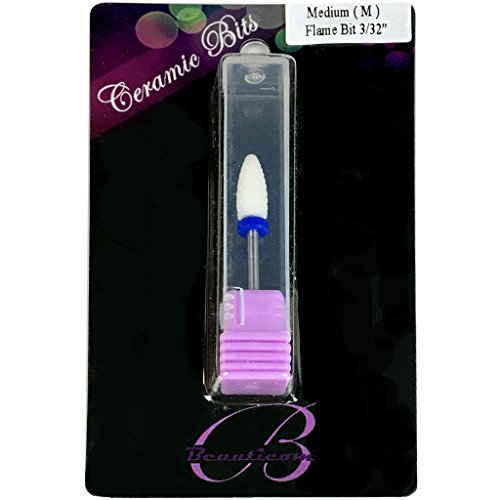 Beauticom Professional USA Ceramic White Flame Cone Shaped Bit Nail Drill (Grit: MEDIUM) 3/32" Shank Size