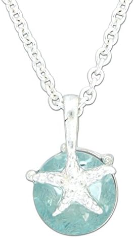 Periwinkle by Barlow Silver Toned Starfish with Aqua Colored Rhinestone on 16'' Link Chain