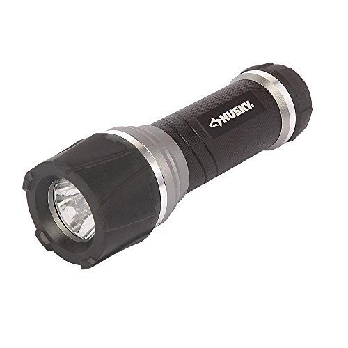 Husky 165 Lumen Cree LED Virtually Unbreakable Aluminum Flashlight with 3 modes of operation, High Low and Strobe Functions, 30ft Shock Resistant Rubber Protection